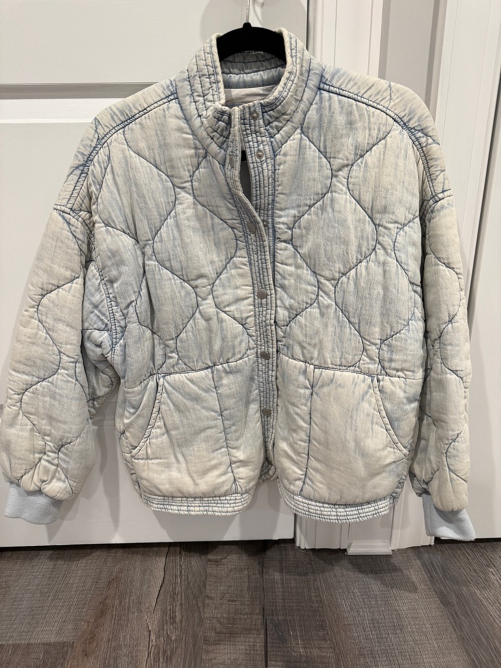 Blank NYC Quilted Light Wash Denim Bomber Jacket